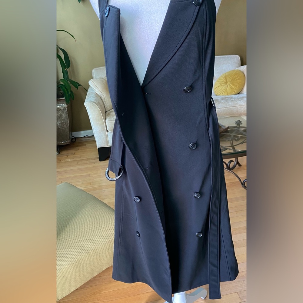 GRACIA Black Wrap Tie Waist Snap Button Sleeveless Trench Midi LBD large - Picture 5 of 15